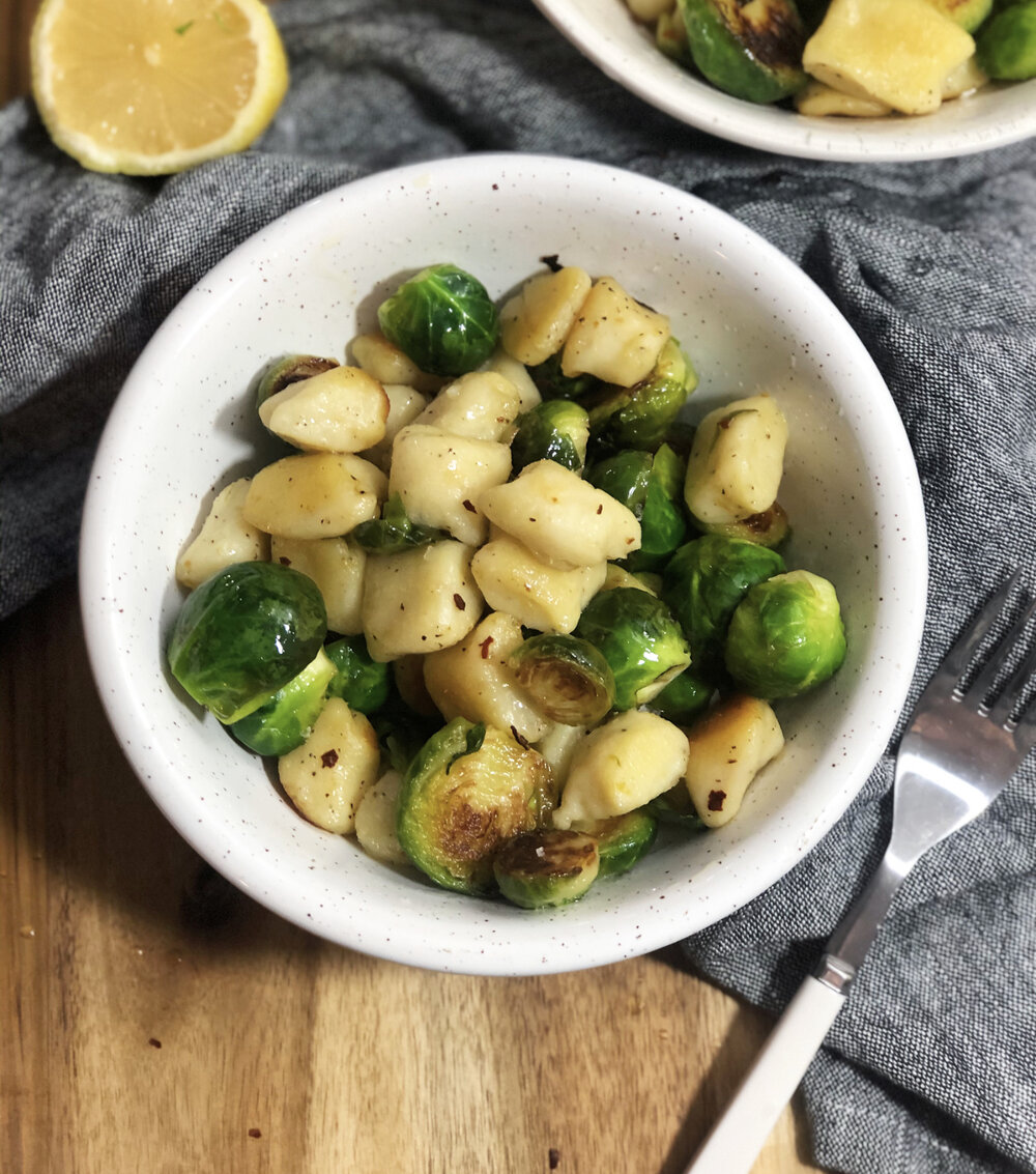 Gnocchi with Brussels Sprouts, Chicken Sausage and Kale Pesto Recipe
